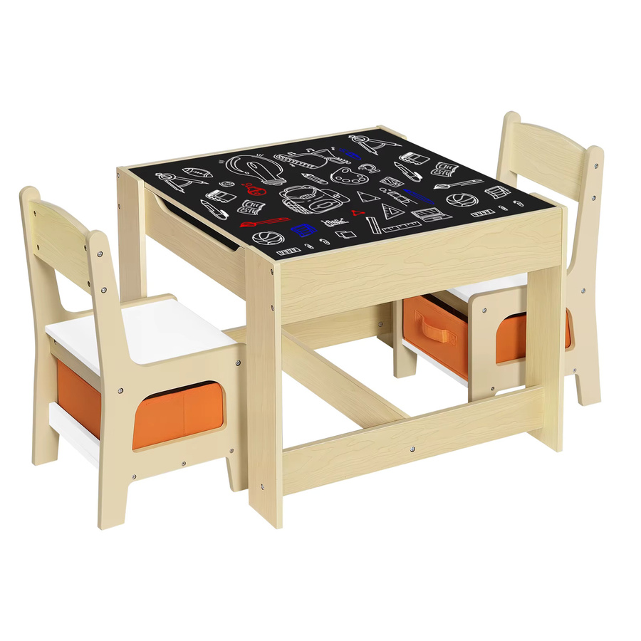WOLTU Kinderschreibtisch-Set aus Holz mit 2 Stühlen in Weiß für Jungen und Mädchen - Bild 2