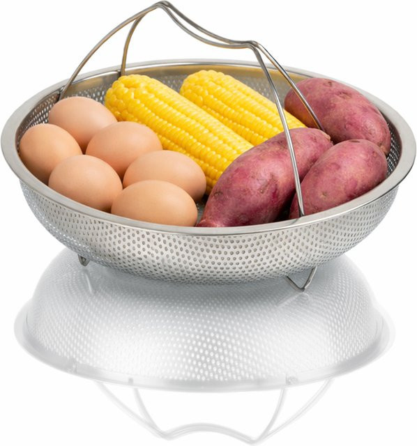 TastyWay Multifunktionaler Edelstahl-Dampfgarer und Abtropfkorb in Silber, rund, Durchmesser: 22,5 cm - Bild 1