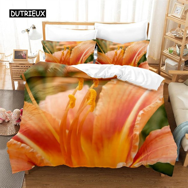 Binchi Outdoor Product Bettwäscheset mit Blumenmuster in Gelb und Orange, Microfaser Digitaldruck, B/H: 200 x 200 cm - Bild 1