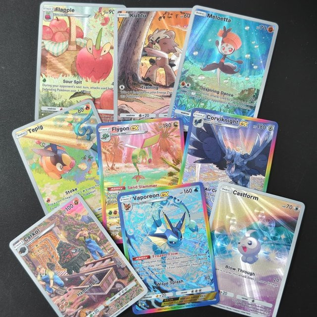 Keeppley Pokémon TCG Pocket Englisch B3 Carkol Castform Corviknight Flapple Flygon Kubfu Meloetta Tepig Vaporeon ex, Spielkarten-Set, 9-teiliges Set - Bild 1