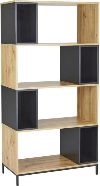 Bessagi Home Regal Megy im Industrial Design aus MDF und Metall, Schwarz/Eichenfarben, B/T/H: 80 x 40 x 158 cm - Bild 1