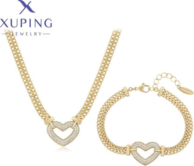 Xuping Schmuckset Halskette, Armband, Herz, Gold, Zirkonia, Damen - Bild 1