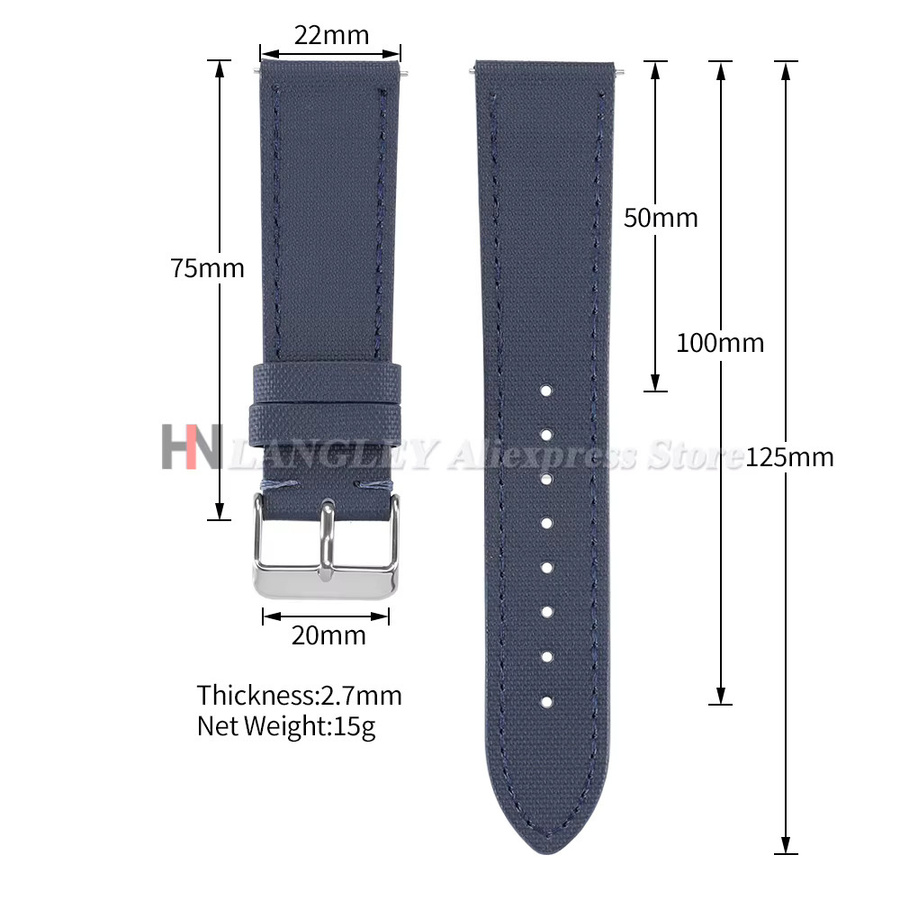 Uhrenarmband Leder, Segeltuch, 20 mm, 22 mm, Schnellverschluss - Bild 2