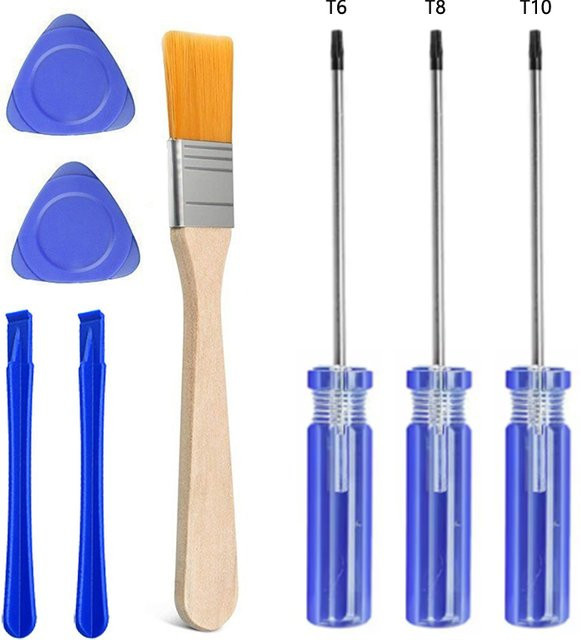 Reparatur-Set mit Sicherheits-Schraubendrehern für Xbox und PlayStation, Torx T6, T8, T10 in Gelb und Blau - Bild 1