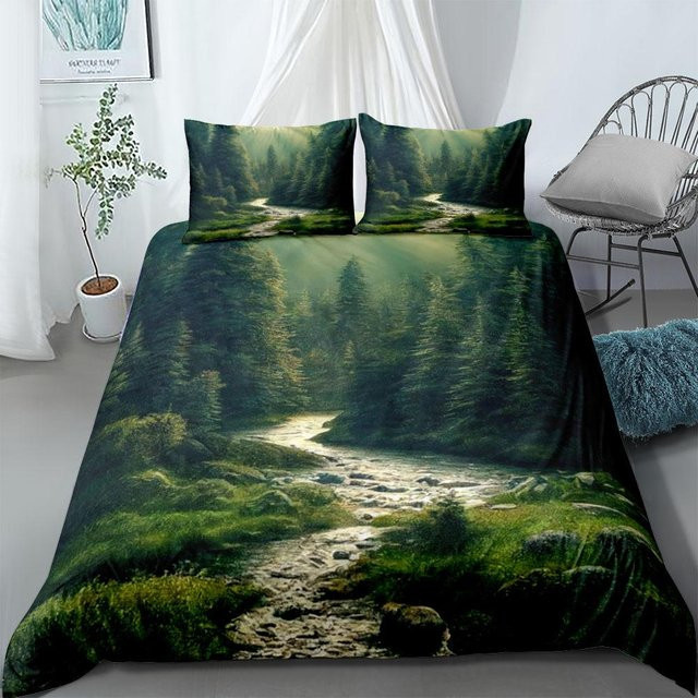 pkm Bettwäsche Set Bergsee aus Mikrofaser in Grün mit Bettbezug und Kissenbezug B/H: 140 x 210 cm - Bild 1