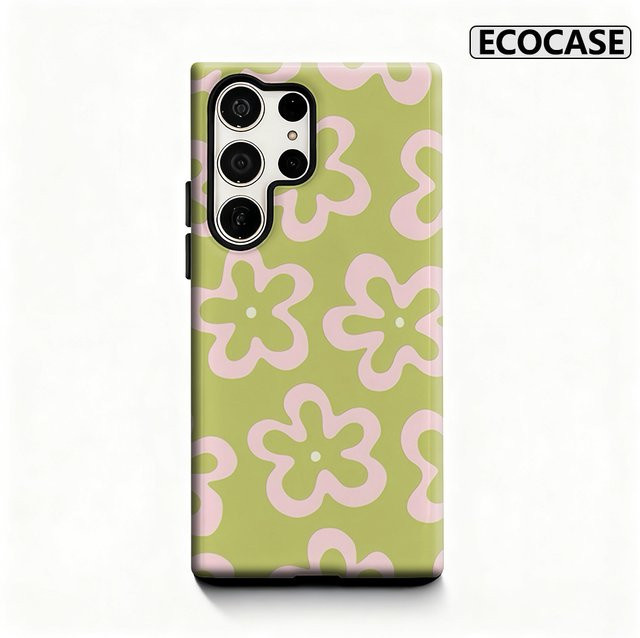 Potdemiel Retro-Handyhülle mit rosa Blumenmotiv für Samsung Galaxy S25 Ultra, S24 und S23 Ultra Plus mit glänzender doppellagiger Rückseite in Pink - Bild 1