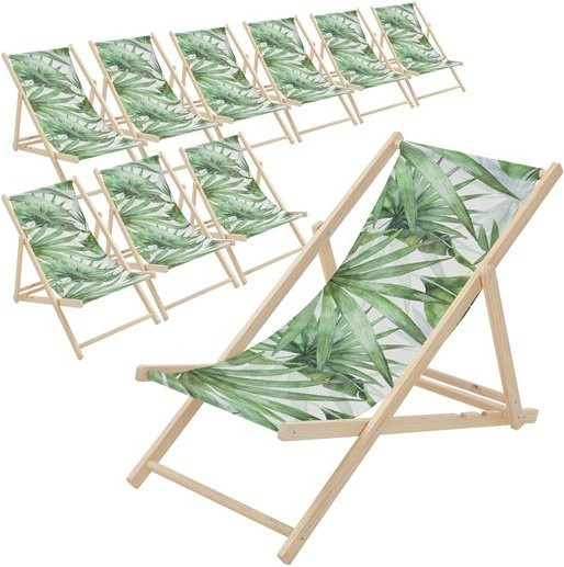 10er Set ECD Germany Gartenliegen aus behandeltem Hartholz mit Palmen-Design in Grün-Weiß, klappbare Strandstühle mit verstellbarer Kopfstütze für Garten, Terrasse und Balkon - Bild 1