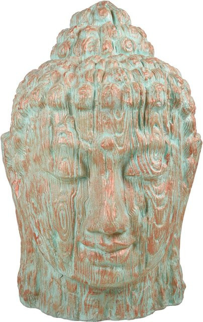 DELUKE Buddhakopf CELO Gartendeko aus Kunststoff in Grün-Kupfer für Outdoor und Indoor, Höhe: 110 cm, Breite: 76 cm, Tiefe: 76 cm - Bild 1