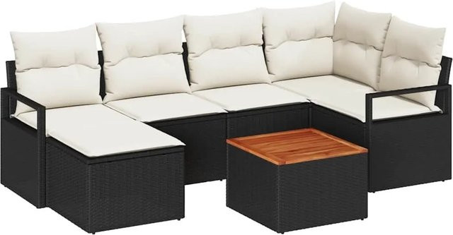 vidaXL Garten-Sofa-Set aus Polyrattan in Schwarz mit 7-teiliger Polstergarnitur und Kissen für Terrasse und Garten - Bild 1