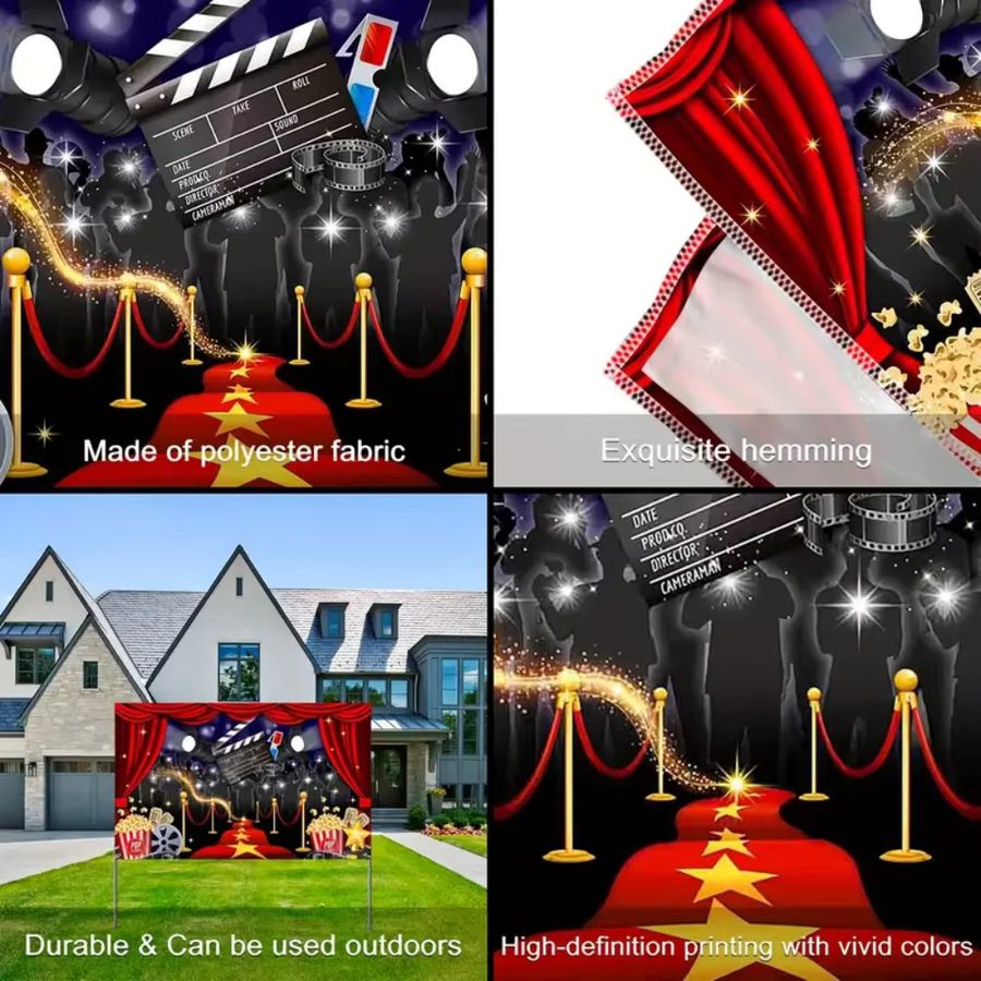 VIKAMA Hollywood Red Stage Wandbehang für Party und Geburtstag, rote Dekoration aus Polyester für Indoor und Outdoor - Bild 3
