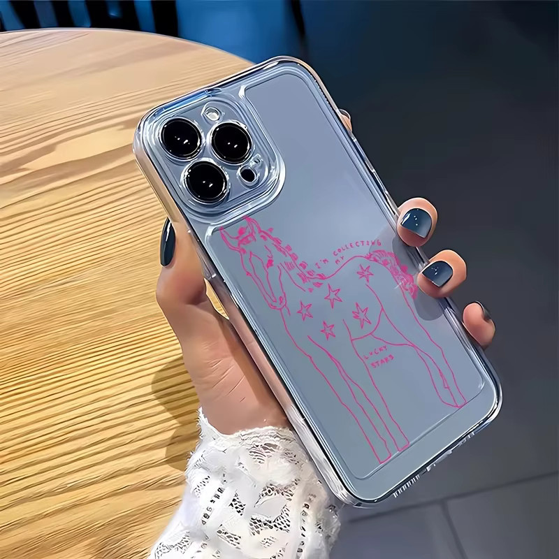 Stoßfeste Handyhülle mit rosa Pony-Muster für iPhone 11 bis iPhone 17 Pro Max Plus, transparent - Bild 3