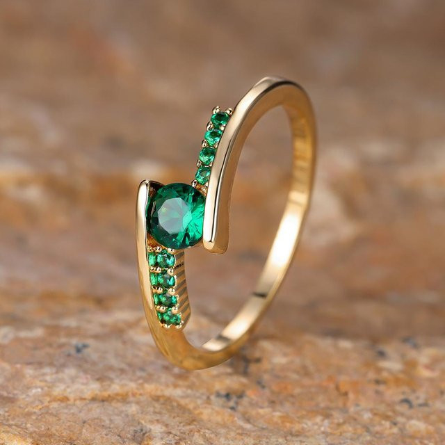 Bamos Verlobungsring, Kupfer, Gold, Smaragd, Zirkonia, Damen, Vintage - Bild 1