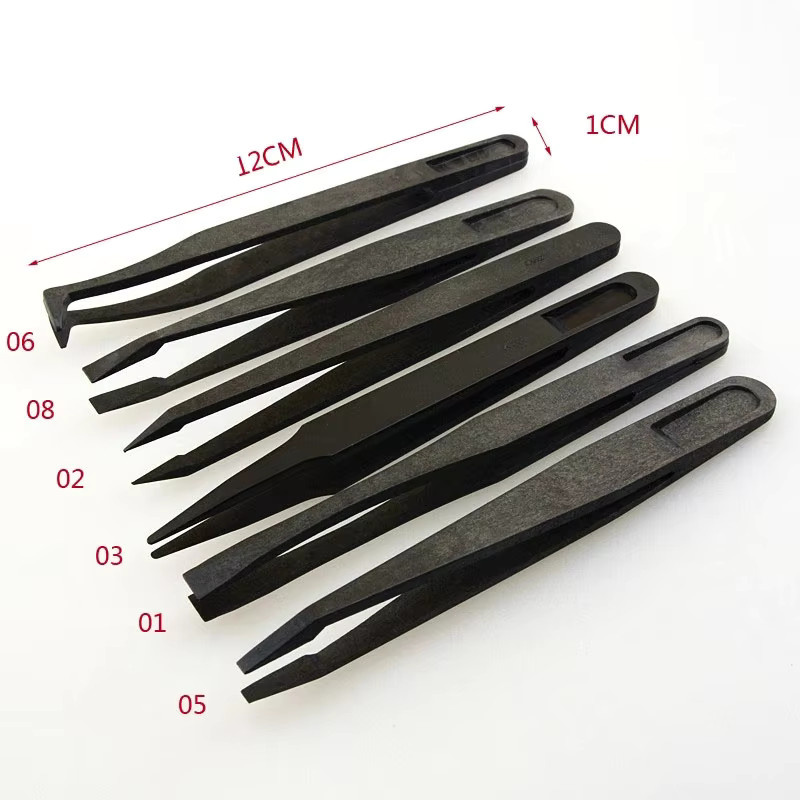 Eelhoe Antistatische Kunststoffpinzette in Schwarz, Hitzebeständiges Reparaturwerkzeug, B/T/H: 12 x 1,1 x 1,4 cm - Bild 3