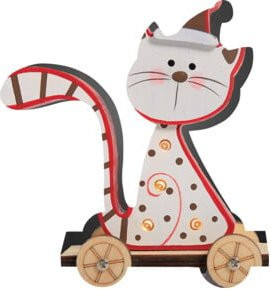 Hellum LED-Holzkatze sitzend in Weiß, batteriebetrieben - Bild 1