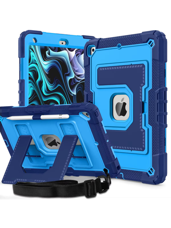 WeFor Robuste iPad Hülle für 7., 8., 9. Generation (10,2 Zoll) mit Ständer, Kreuzgurt und Stifthalter in Schwarz, Pink oder Blau - Bild 7