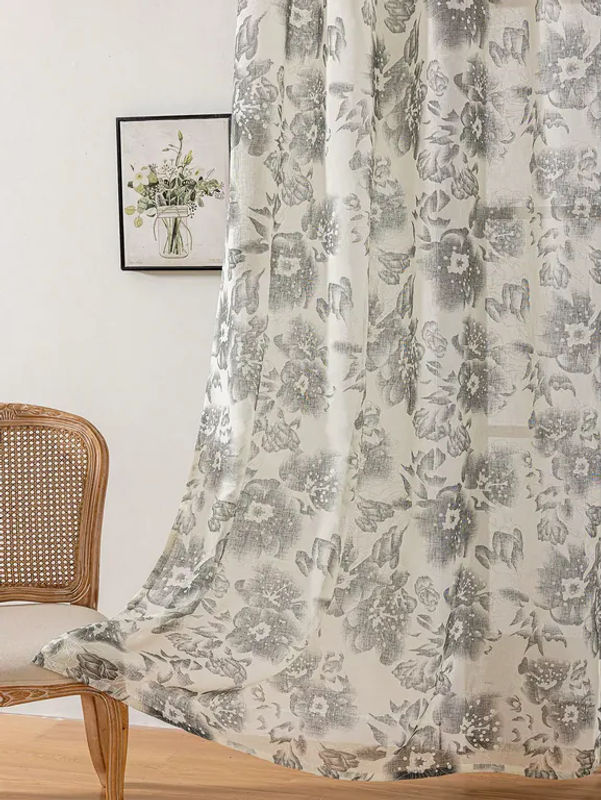 EASHION Vorhang mit floralem Aquarell-Blumenmuster im Landhausstil, transparent, mehrfarbig, B: 60 cm, H: 130 cm - Bild 2