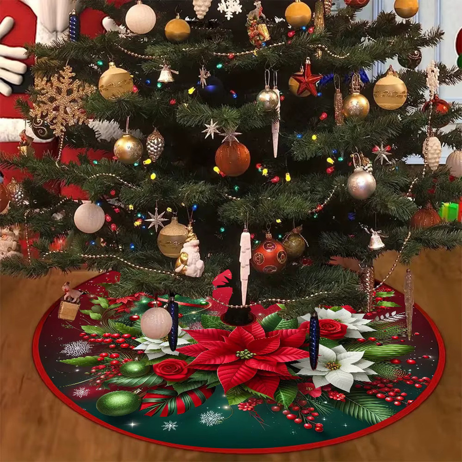 VIKAMA Weihnachtsbaumrock mit floralem Design und Blumenring aus Textil - Bild 3