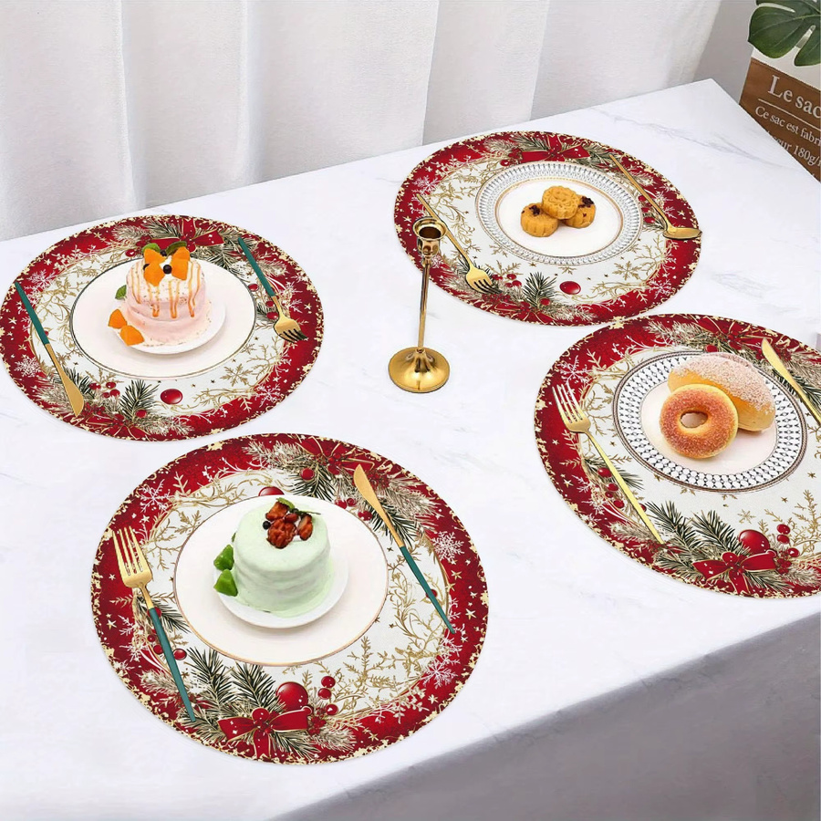 VIKAMA 4-teiliges Weihnachts-Tischset mit Kiefernzweig in Rot und Gold für deine Tischdekoration - Bild 3