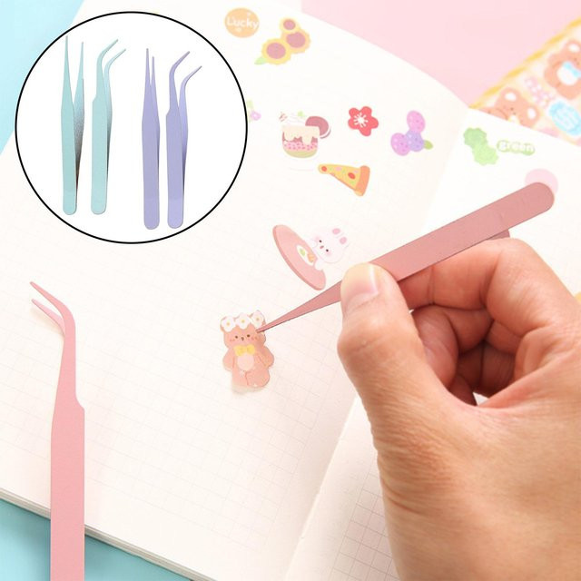 2-teiliges Set Scrapbook-Pinzetten aus Edelstahl in Bunt, gerade und gebogene Spitzen für DIY-Bastelarbeiten, Wimpern und Aufkleber - Bild 1