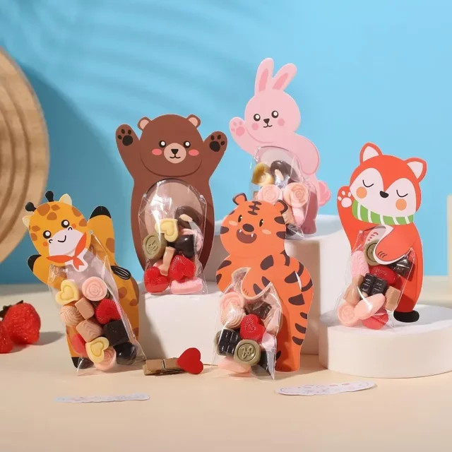 10 Stück kreative Tier-Verpackungstaschen mit süßen Cartoon-Motiven wie Kaninchen und Fuchs für Süßigkeiten und Backwaren - Bild 1