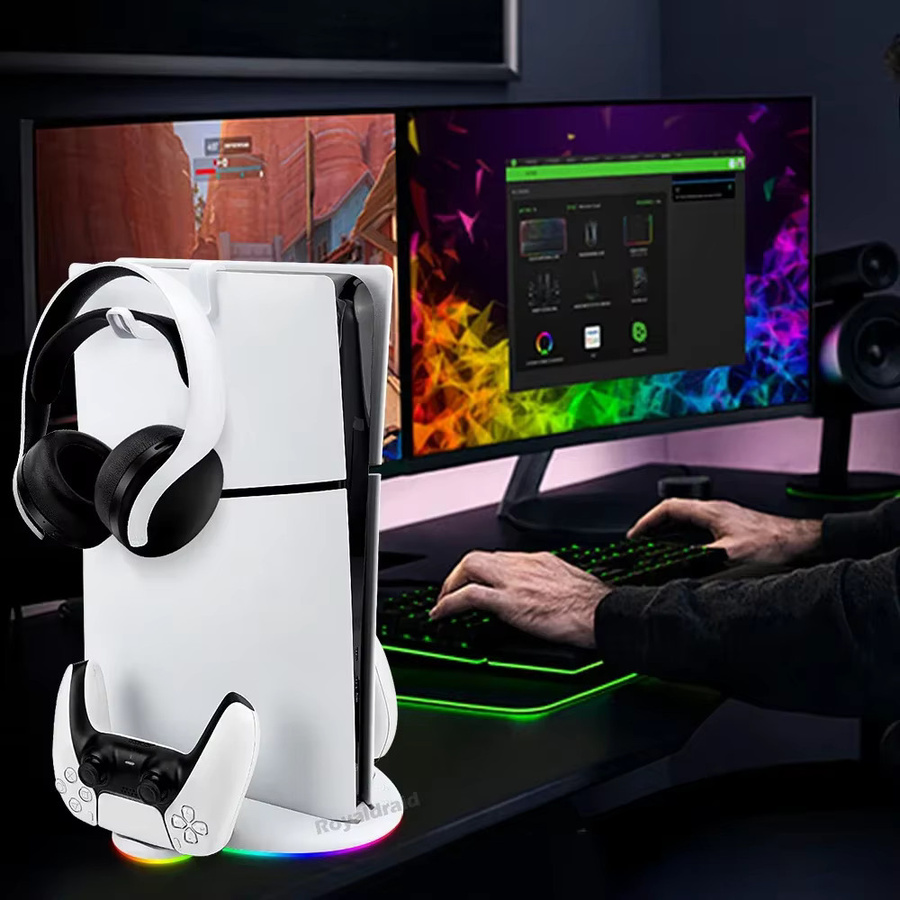 Hayoumon Kühlstation für PS5 Slim mit RGB-LED-Beleuchtung und Schnell-Ladestation für Controller, Weiß - Bild 4