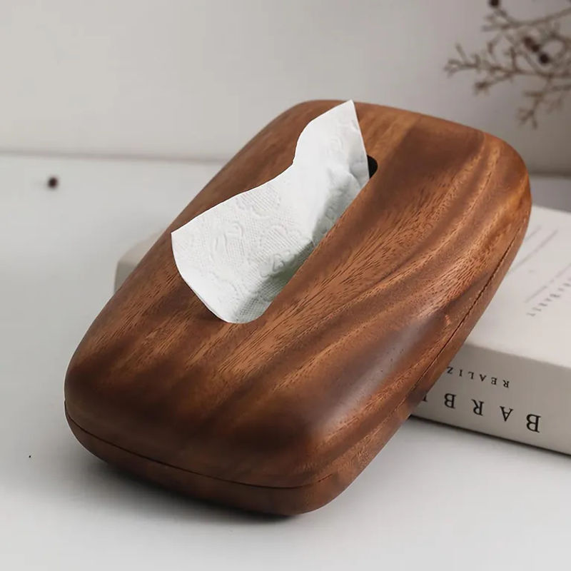 LEEAN Taschentuchboxhalter aus Walnussholz in Braun mit minimalistischem rechteckigem Design - Bild 2