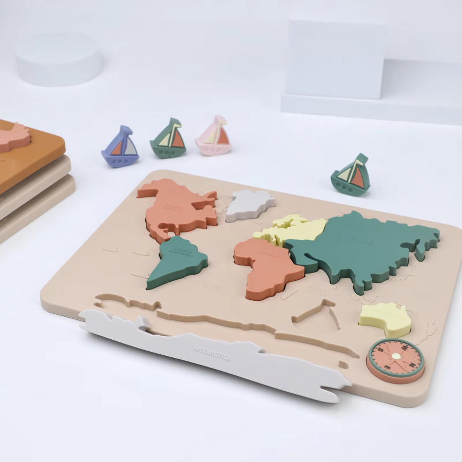 Baby Montessori Mathe Weltkarte Puzzle, Silikon, Bunt / Mehrfarbig - Bild 1