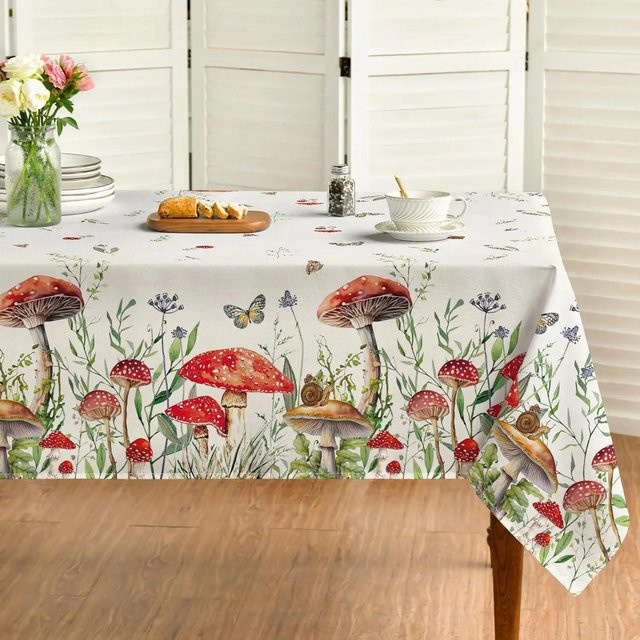 Beau Maison Tischdecke mit Pilz-Motiv in Multicolour, rechteckige Tischabdeckung im Vintage-Stil, wasserabweisend und waschbar, B/T: 145 x 180 cm - Bild 1