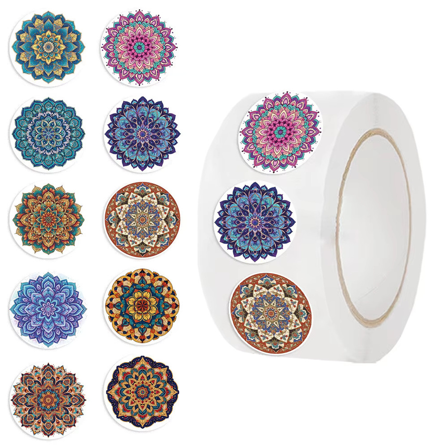 YourLife Store Washi-Siegelaufkleber mit Mandala-Muster in Multicolour, 500 Stück pro Rolle, Boho-Dekor für Tagebuch und Umschläge - Bild 2