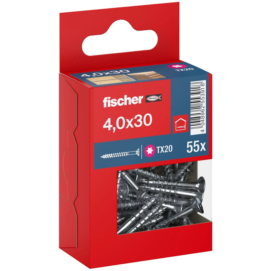 Fischer PowerFast II Senkkopf Teilgewinde Schraube mit Torx-Antrieb aus verzinktem Stahl, Durchmesser: 4 mm, Länge: 30 mm, 55 Stück - Bild 2