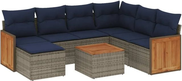 vidaXL 8-tlg. Gartensofa-Set aus Polyrattan in Grau mit Kissen und Ottoman für Garten und Terrasse - Bild 1