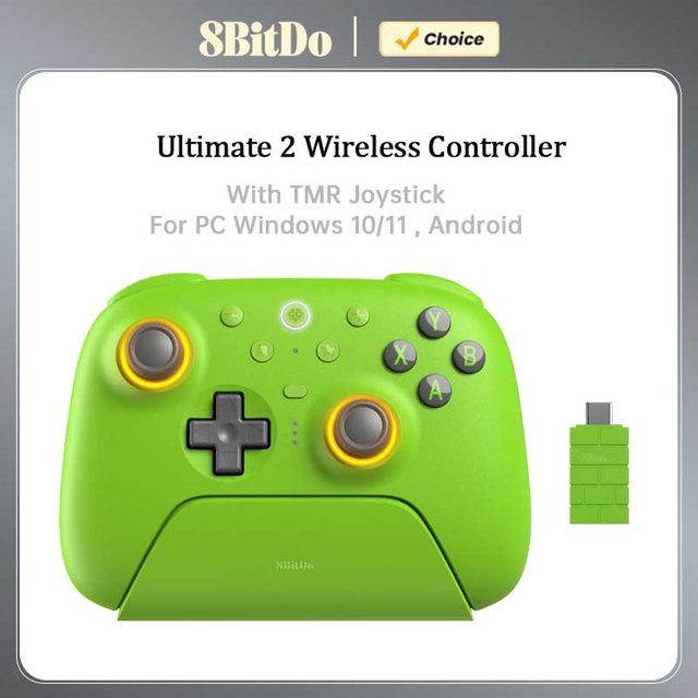 8BitDo Ultimate 2 Wireless Controller Green kabelloses 2,4-g-Gamepad mit TMR-Joystick für PC, Windows 10, 11 und Android - Bild 1