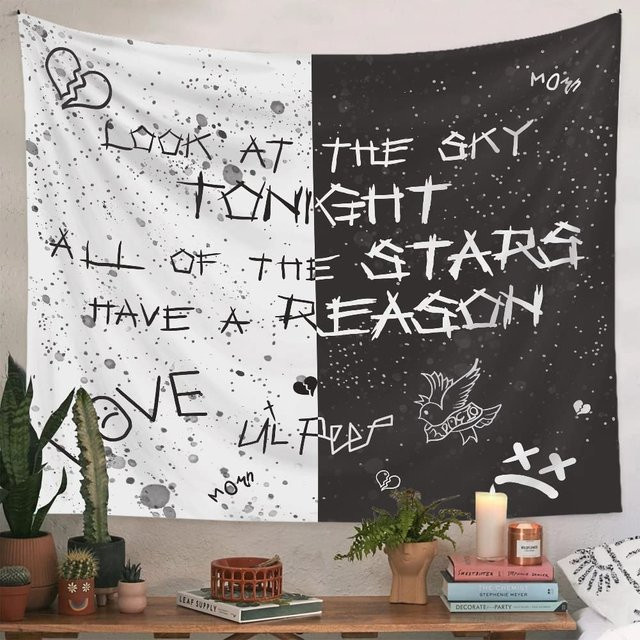 Lwzays Rapper Wandteppich Lil Peep & Juice Wrld mit Sternen Design in Schwarz Weiß, B x H: 150 x 200 cm - Bild 1