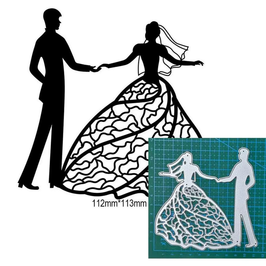Metall Schablonen für Hochzeit und Brautpaar zum Ausschneiden für DIY Scrapbooking, Karten und Handwerk, Silber - Bild 3