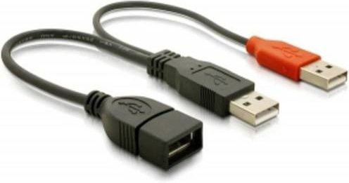 Delock USB 2.0 Y-Kabel mit USB-A Steckern und USB-A Buchse, Schwarz, Länge: 0,20 m - Bild 1