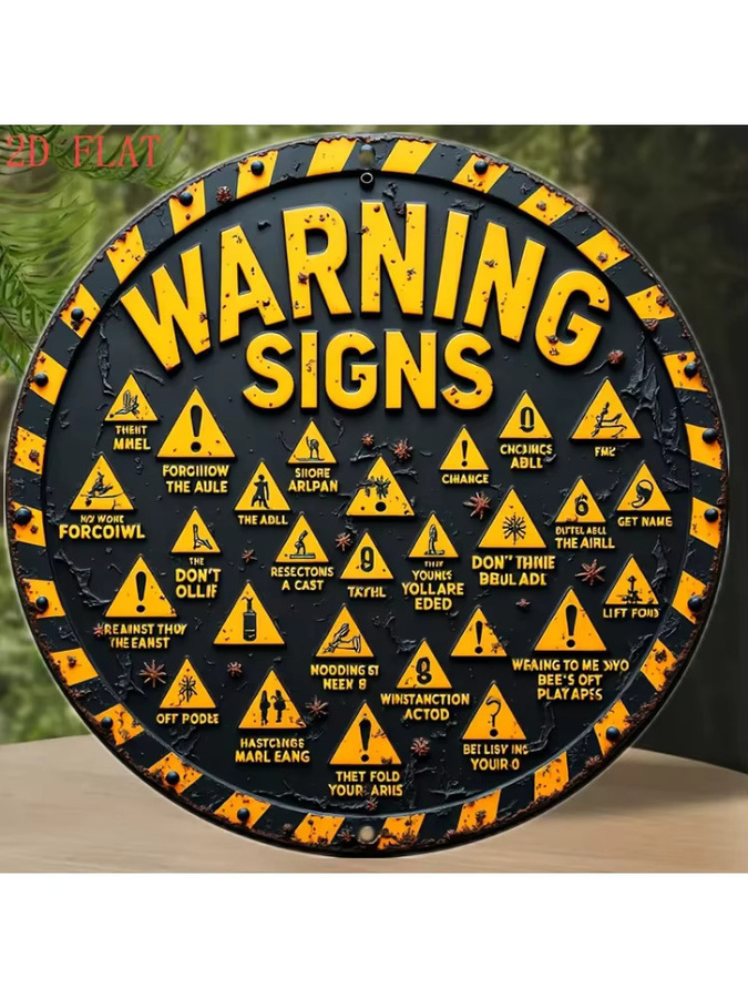 CIFbuy Vintage Caution Metallschild aus Aluminium in Gelb, rundes Wandkunst-Dekorationselement aus rostfreiem Metall - Bild 6