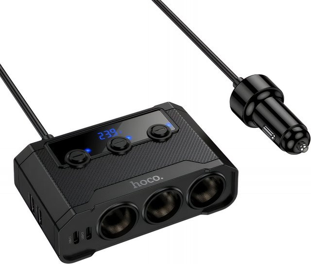 HOCO Z64 Auto-Ladegerät in Schwarz mit 15.5W, 3.1A, 2 x USB-A und 2 x USB-C sowie 3 x Zigarettenanzünder-Verlängerung - Bild 1