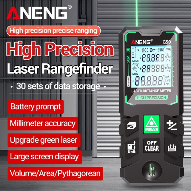 ANENG Laser-Entfernungsmesser mit 120 m Reichweite und großem Display in Schwarz - Bild 1