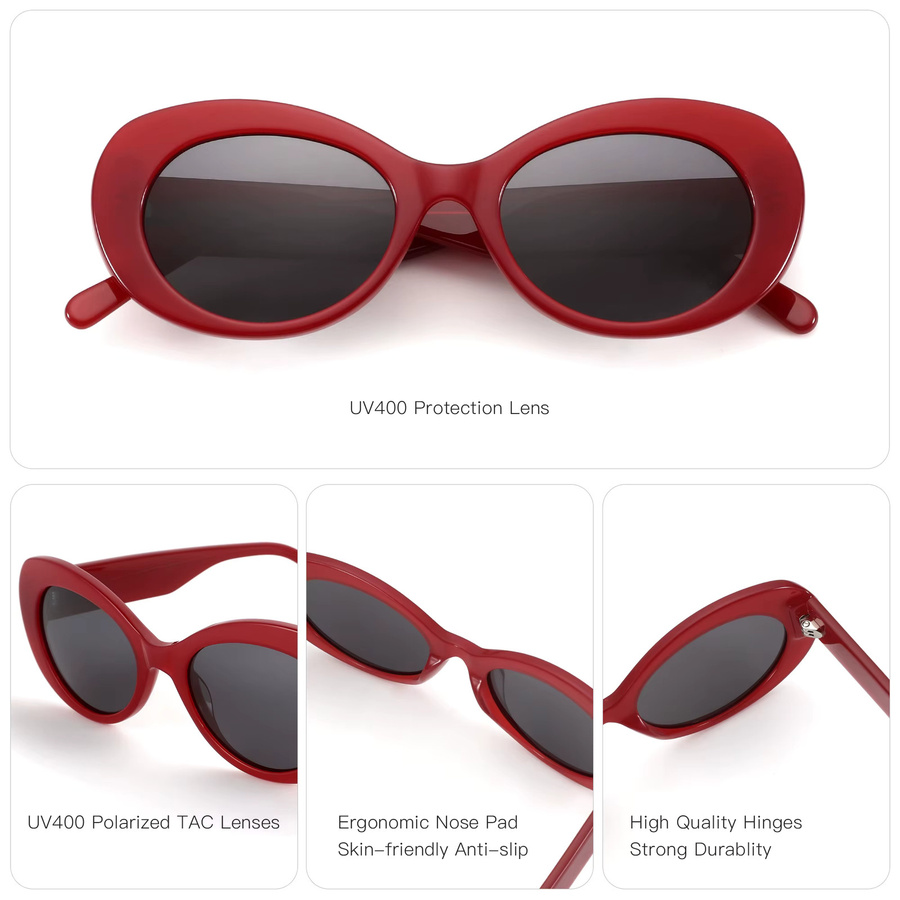 ZENOTTIC Sonnenbrille oval, Acetat, Vollrand, rot, Damen - Bild 3