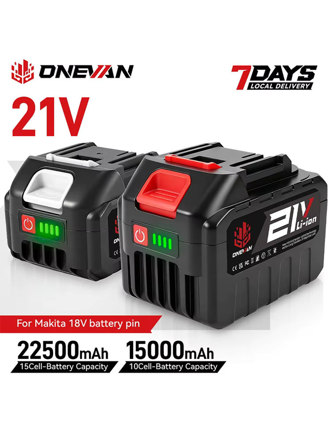 ONEVAN Lithium-Ionen-Akku mit Ladegerät für Makita 21V Elektrowerkzeuge, 15000mAh, Schwarz - Bild 5
