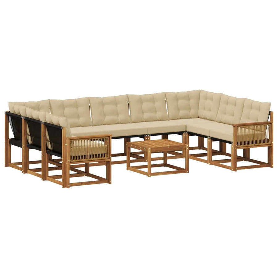 vidaXL Outdoor-Sofagarnitur in U-Form aus Massivholz Akazie mit 10 Kissen in Natur und Beige - Bild 2
