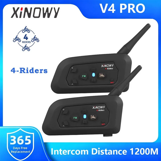 XiNOWy V4 PRO Motorrad-Bluetooth-Helm-Gegensprechanlage in Schwarz mit 4-Personen-Reitsprechanlage und einer Reichweite von 800 bis 1200 Metern - Bild 1