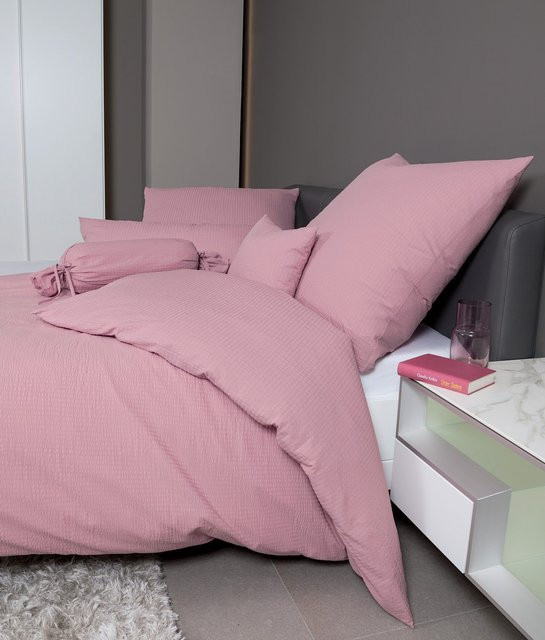 Janine Bettwäsche Piano aus Baumwolle in Pink im Seersucker-Design - Bild 1