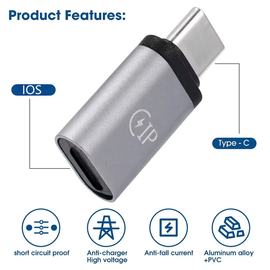 NNBILI USB-C zu Lightning Konverter Adapter in Silber für schnelles Laden von iOS-Geräten - Bild 2