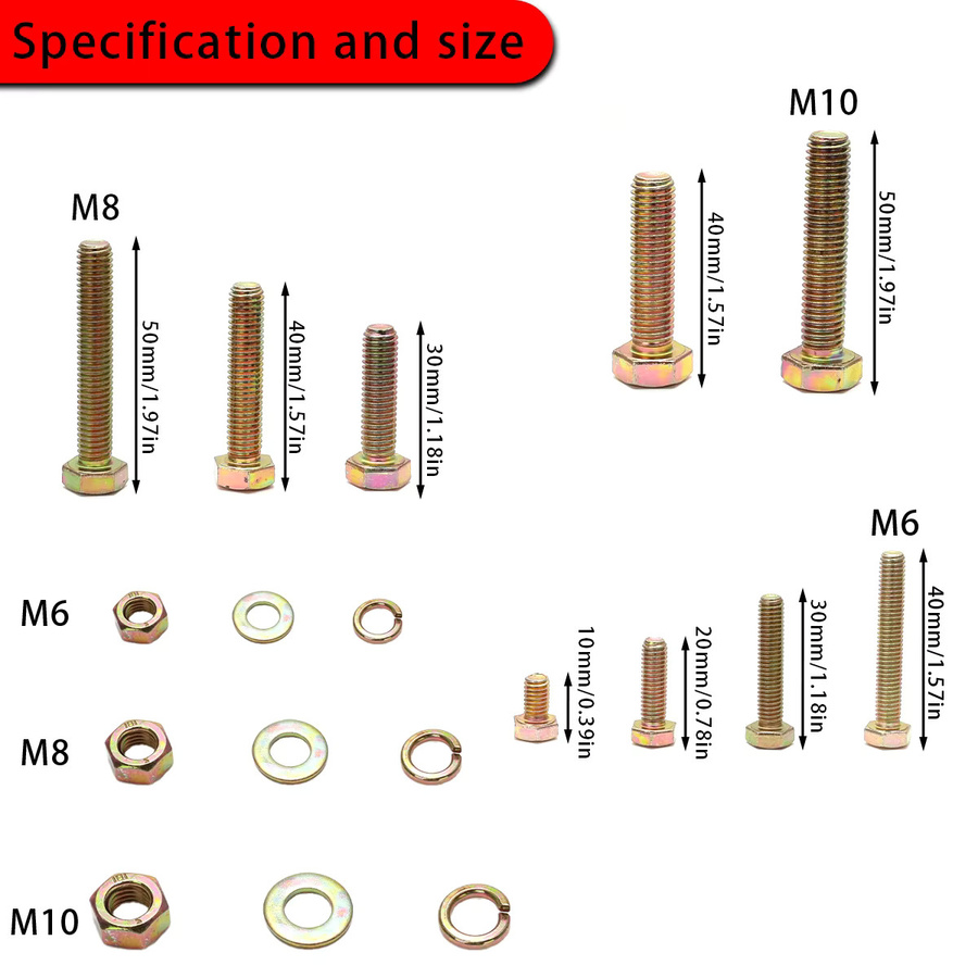 236-teiliges Set aus farbig beschichteten verzinkten Sechskantschrauben, Muttern und Unterlegscheiben in den metrischen Größen M6, M8 und M10 aus Stahl - Bild 3