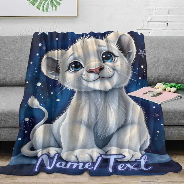 ZIZ Flanell-Decke mit individuellem Text in Blau für Camping, Strand und Wohnzimmer - Bild 1