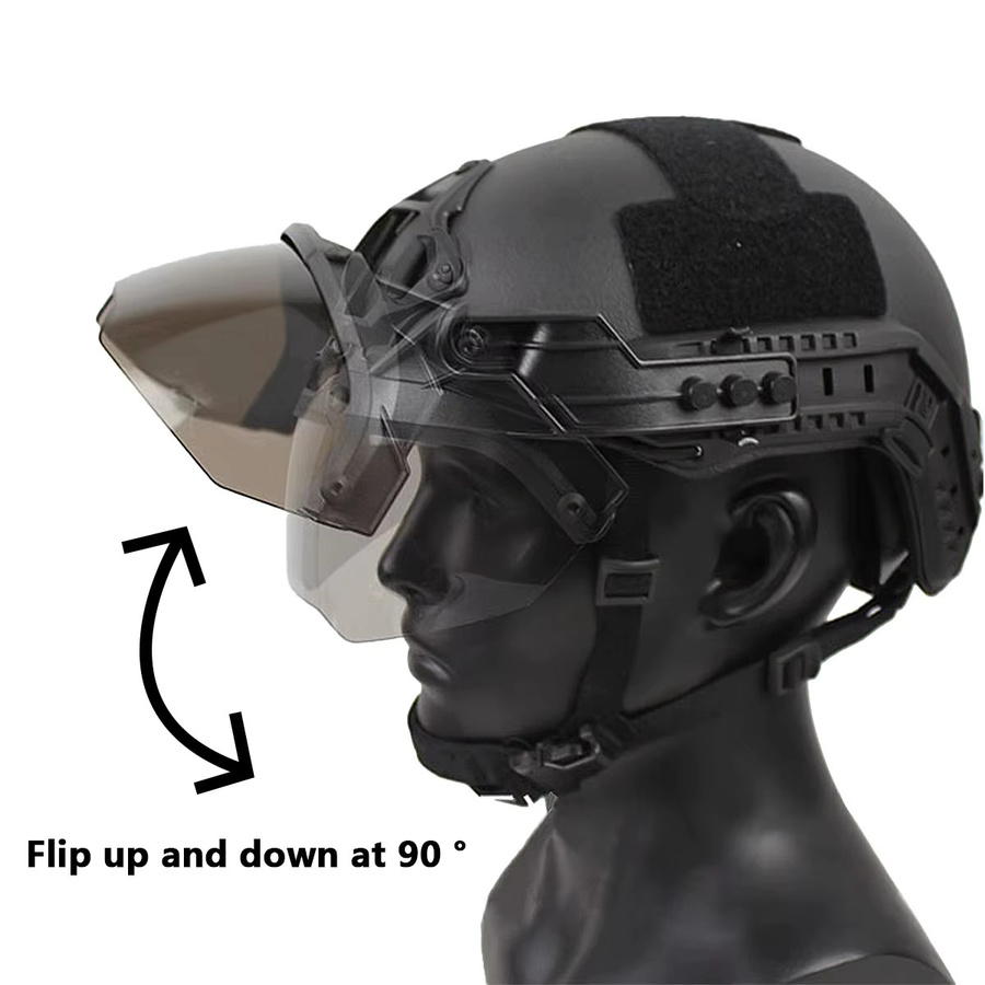BOOIU Taktische Helmbrille Full Vision in Schwarz, verstellbare Schutzbrille für FAST-Helme, 90 Grad abnehmbar für Jagd und CS-Spiele - Bild 3