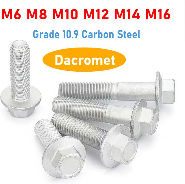 GB5787 Sechskant-Flanschschrauben aus Kohlenstoffstahl Güteklasse 10.9, Dacromet verzinkt, Farbe Silber, M6 M8 M10 M12 M14 M16 - Bild 1