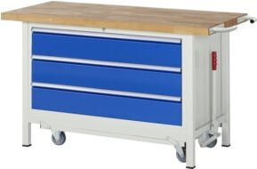 Rau Werkbank mit Fahrgestell und 3 Schubladen, Blau, B/T/H: 150 x 70 x 88 cm - Bild 1