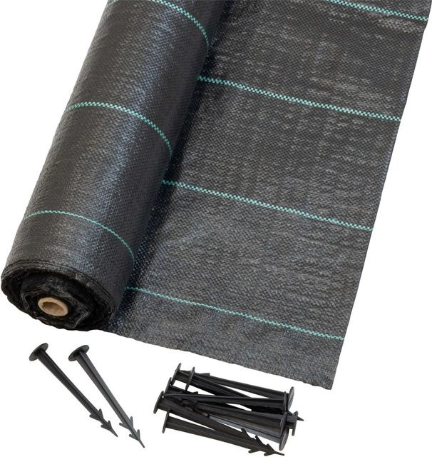 Jardinion Unkrautvlies aus Polypropylen in Schwarz mit 40 Erdankern, 50 m Länge und 100 g/m² - Bild 1